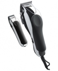 Take your talents to the professional level with a 27-piece haircut kit that offers all the equipment-guides, combs, scissors, cape and more-needed to take on any style.  The  trimmer features a power drive motor that takes on any hair texture or thickness with complete ease. 2-year limited warranty. Model 79524-1001.