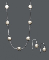Embrace sheer elegance with this delicate jewelry set. From Fresh by Honora, set includes an illusion-style necklace decorated with cultured freshwater pearls (7-8 mm) and matching drop earrings. Crafted in sterling silver. Approximate necklace length: 18 inches. Approximate earring drop: 3/8 inch.