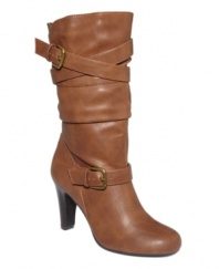 Style&co.'s Vicky boots are wrapped up in style. Adjustable straps adorn the calf and a side zipper closure.