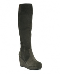 Tall suede boots are a given for the fall season, but Steve Madden's Ashleey version updates the look with a chic covered platform sole and wedge heel. With an inside zipper enclosure, they're available in black and gray.