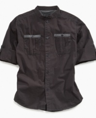 Change is good. Mix up his button-down duds with this faux-collar DKNY shirt for a look that's just different enough.