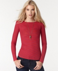For a super-cute weekend look, sport BCBGMAXAZRIA's long sleeve striped top and your fave jeans.