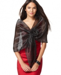 Give your ensemble a final flourish with this organza shawl by Alex Evenings, featuring a removable floral brooch with a jeweled center.