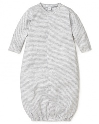 Sporty but soothing gray stripes envelop him in cozy comfort with this striped gown from Kissy Kissy.
