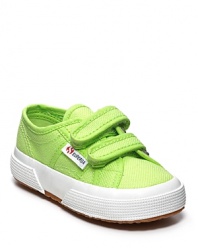 Superga offers up a classic running sneaker look in lightweight canvas, a comfy way to send them to school with style.