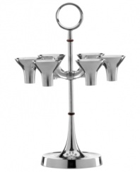 A beacon of style, the Dansk Design With Light candle tree features six elevated candle holders in polished aluminum. Bronze-colored accents and a large ring add modern flair.