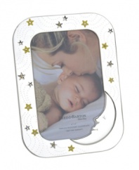 Moms and dads will be over the moon for Reed & Barton's Sweet Dreams picture frame. A silver-plated finish and twinkling stars in yellow enamel cradle baby pictures in sparkling splendor.