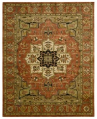 For the Jaipur collection Nourison uses a unique herbal wash to create the silky sheen and antique appearance of these fine wool rugs. In an earthy brick palette with an ornate yet structural motif, the rug enhances your home with lavishly elegant style.