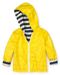 Even little monkeys need raincoats! Rendered in classic yellow, or reverse it for a fun striped jacket.