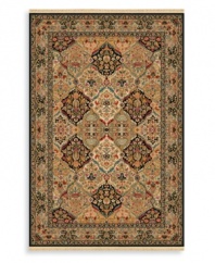 A lush landscape of corals, turquoise blues, maize yellow, moss green, soothing taupe and soft mocha greet you in a playfully intricate pattern. Classically styled for the modern age, this full framed rug offers a neutral palette to coordinate perfectly with today's microfiber, twill and leather furnishings.