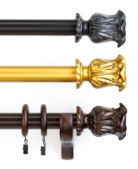 Exquisitely detailed, the Tulip curtain rod set boasts beautifully crafted tulip finials on a solid wood rod for a look of grandeur.