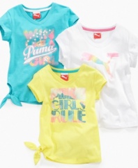 Kick up her casual style with one of these glittery t-shirts with side-tie detail from Puma.