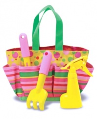 How does your garden bloom? They'll be eager to find out with their very own 4-piece garden tool set from Melissa and Doug, complete with a trowel, cultivator, spray bottle and tote to organize it all.