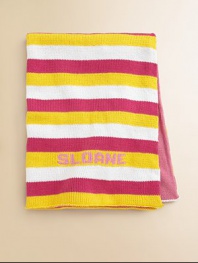 Stripes on the front, solid on the back and remarkably soft all over...this modern baby blanket is sure to be a new forever favorite. CottonMachine washMade in USAFOR PERSONALIZATION Select a quantity, then scroll down and click on PERSONALIZE & ADD TO BAG to choose and preview your personalization options. Please allow 4-6 weeks for delivery. 
