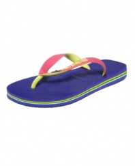 As bold as the colors of Brasil. Color blocking lends fun drama to the Brasil Mix flip flops by Havaianas.