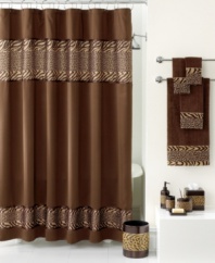 Into the wild. Boasting an exotic zebra and cheetah motif and rich brown tones, this Cheshire shower curtain accents your home with safari-inspired style.