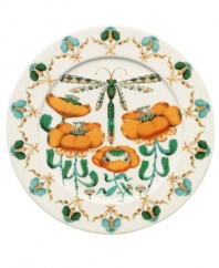 A breath of fresh air, Korento dinner plates from Iittala feature sleek everyday porcelain bustling with the busy dragonflies and lively blooms of summer.
