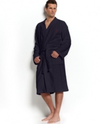 Lush on the inside and out, the kimono robe from Polo by Ralph Lauren is designed in a soft cotton terry velour with pockets on the front. Hem falls to about midcalf. One size fits most.