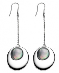Double vision. With their innovative reversible design, Breil's Duplicity drop earrings offer two styles in one. Featuring both light blue quartz and black mother of pearl, they're set in silver tone stainless steel. Approximate drop: 2-1/2 inches.