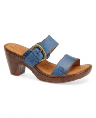A versatile choice for capris or shorts, the Tinari sandals by Born feature wide double straps crafted of rich leather.