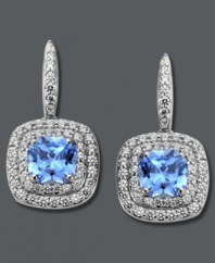 Dazzling drops. Arabella's party-perfect pair shines with the addition of cushion-cut blue Swarovski zirconias (3-9/10 ct. t.w.) encircled by clear zirconias (1 ct. t.w.). Crafted in sterling silver. Approximate drop: 3/4 inch.