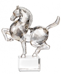 That's the spirit. A symbol of success and creativity in the Chinese zodiac, the prancing horse inspires positive thinking and, in Swarovski crystal, lends new brilliance to any home. With a base engraved in both English and Chinese seal script.