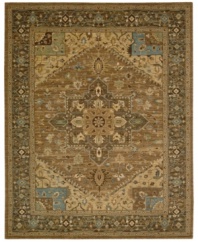 Supremely intricate in design, the Legacy area rug from Nourison presents a timeless medallion and leaf motif inspired by ancient Persian textiles. Machine woven from the highest quality wool and meticulously dyed for a richly varied color palette to bring a unique accent of luxury to the home.