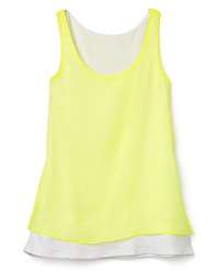 A cropped chiffon overlay adds an airy touch to Aqua's jersey tank top.