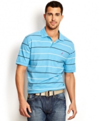 Add a pop of color to your wardrobe with a striped Nautica polo shirt.