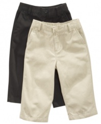 Perfect year round, these classic flat-front pants from Dockers will have your baby boy looking his best.