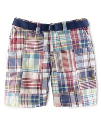 A lightweight woven-cotton Bermuda short exudes preppy polish in a vibrantly hued, classic madras