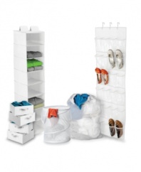 Create order! Take charge of your space with everything you need to sort, store and simply organize your room. Covering all the bases of a busy room, this comprehensive kit provides a place for dirty clothes, discarded shoes, folded garments and accessories. Limited lifetime warranty.
