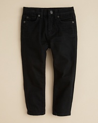 Sleek, slim and totally modern, this color denim jean brings streamlines his everyday wardrobe.