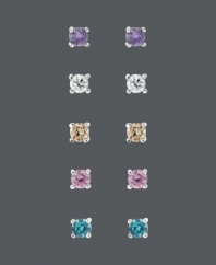 It's easy to mix and match when you have five, lovely shades to choose from. B. Brilliant's versatile earring set features multicolored, round-cut cubic zirconias (1 ct. t.w). Crafted in sterling silver. Approximate diameter: 3 mm.