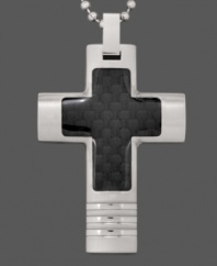 Keep the faith. This symbolic men's pendant features a cross shape set in stainless steel and black carbon fiber. Approximate length: 24 inches. Approximate drop length: 2 inches. Approximate drop width: 1-1/4 inches.