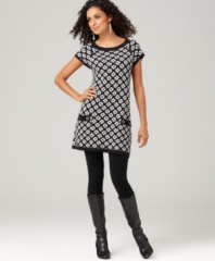 A geometric print adds graphic appeal to Style&co.'s sweater-knit tunic-dress. The affordable price makes this one chic steal!