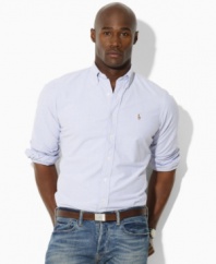 A long-sleeved sport shirt is cut for a comfortable, classic fit in breathable pinpoint oxford-woven cotton. (Clearance)