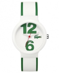 A touch of green adds vibrance to the washed out cool of this unisex Goa watch by Lacoste.
