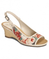 Treat yourself to the Aerosoles Dozen Roses Sandals with their crisp fabric upper, leather-look trim and summery basket-weave wedge.