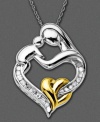 A heartwarming diamond necklace with beautifully crafted figures of a mother and baby linked in a heart. The perfect gift for the new mother. In 14k gold and sterling silver with round-cut diamonds (1/10 ct. t.w.). Chain measures approximately 18 inches long with a 1-inch drop.