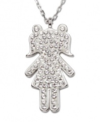 This irresistible pendant sparkles in clear Swarovski crystal pavé. It comes on a silver tone mixed metal  chain. Combine the Nao Girl and Nao Boy Pendants for a trendy black and white look. Approximate length: 17-1/2 inches. Approximate drop: 1-1/8 inches.