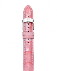 Be pretty in pink alligator with this leather watch strap from Michele, accented by a stainless steel buckle. This band makes your practical piece pop.