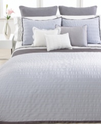 From dusk to dawn. Seersucker and dobby woven stripes create luxuriant texture in this Dusk duvet cover from Vera Wang for an elegant appeal. Reverses to solid. Button closure.