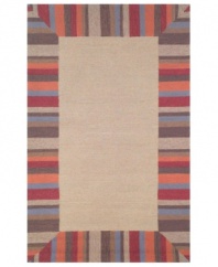 Beachy-keen! A vivid burst of color borders this casually stylish indoor/outdoor rug from the Tommy Bahama Beachcomber collection. Durable, fade-resistant fibers are hand-hooked to create a richly layered surface, making the rug a perfect accent in any high-traffic area. Hose off for easy cleaning.