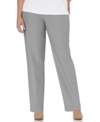 Slip into the easy comfort of Alfred Dunner's straight leg plus size pants, featuring an elastic waistband-- they're an Everyday Value!