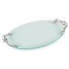 Inspired by the sparkling clarity of the ocean's surface, this oval glass platter will make the perfect centerpiece at your next seafood-centric party. The handles are nickel plate coral branches.