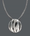 Add drama and dimension at once. Balissima by Effy Collection's unique circular pendant features textured rows and a strip of round-cut diamonds (1/4 ct. t.w.). Crafted in sterling silver. Approximate length: 18 inches. Approximate drop: 1 inch x 1-1/4 inches.