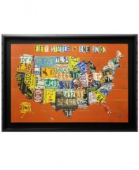 Map it out. This all-American wall art – Fifty States, One Nation – unites the entire country, from Alabama to Wyoming, in a collage of license plates.