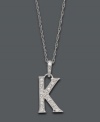Spell it out in sparkle! This personalized initial charm necklace makes the perfect gift for Karen or Kate. Features sparkling, round-cut diamond accents. Setting and chain crafted in 14k white gold. Approximate length: 18 inches. Approximate drop: 1/2 inch.