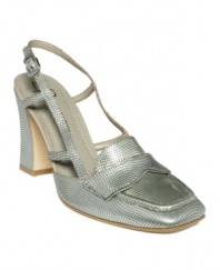 Fashion fusion: B. Makowsky's Hollar merges the sleek sophistication of a slingback pump with the traditional look and comfort of a loafer. Made in lizard-embossed metallic leather, they're a modern take on a combination of classic styles.